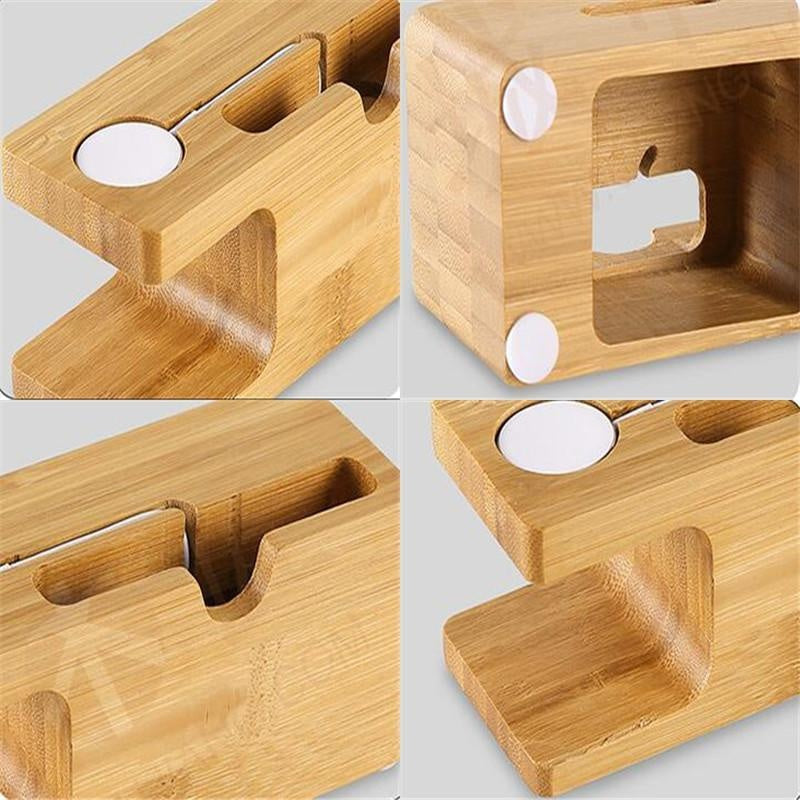 100% Natural Bamboo Charging Dock Station For Mobile Phone and Watch PeekWise