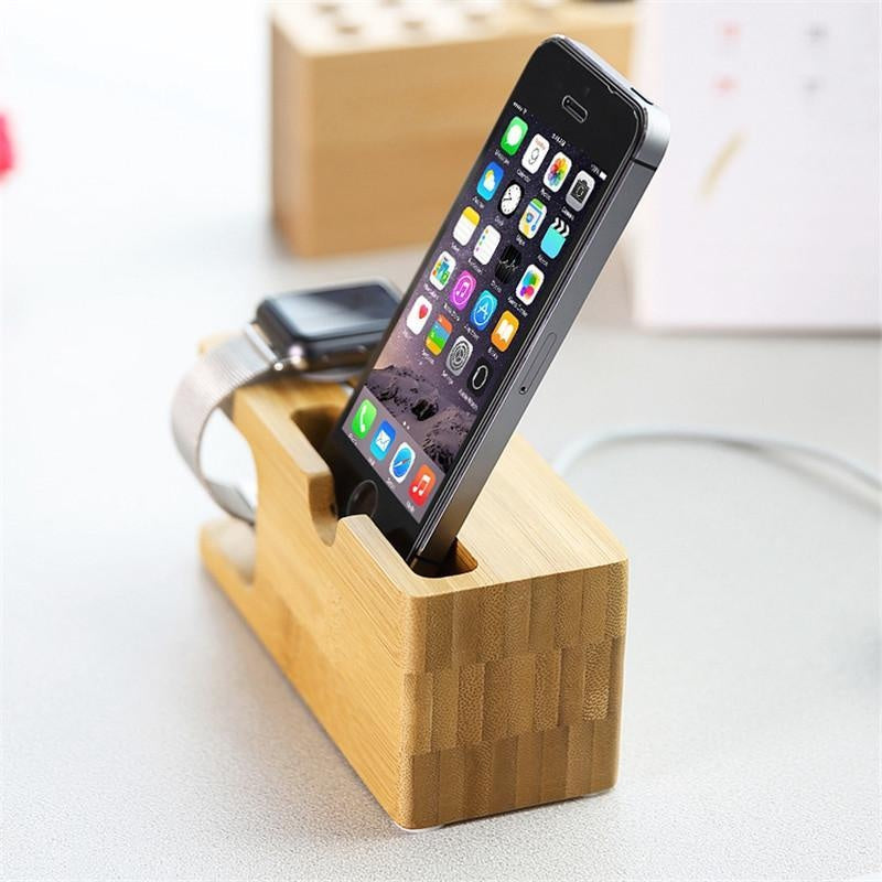 100% Natural Bamboo Charging Dock Station For Mobile Phone and Watch PeekWise