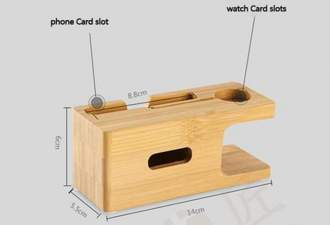 100% Natural Bamboo Charging Dock Station For Mobile Phone and Watch PeekWise