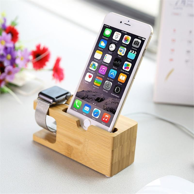 100% Natural Bamboo Charging Dock Station For Mobile Phone and Watch PeekWise