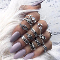 Thumbnail for 11 Piece Silver Stack Bohemian Above Knuckle Rings PeekWise