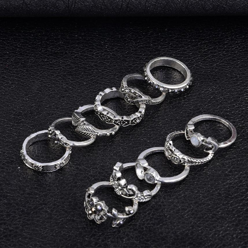 11 Piece Silver Stack Bohemian Above Knuckle Rings PeekWise