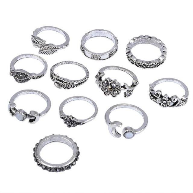 11 Piece Silver Stack Bohemian Above Knuckle Rings PeekWise