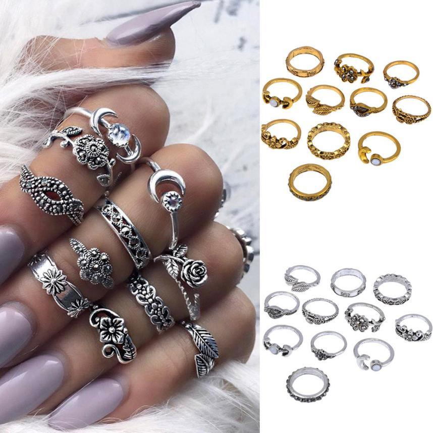 11 Piece Silver Stack Bohemian Above Knuckle Rings PeekWise