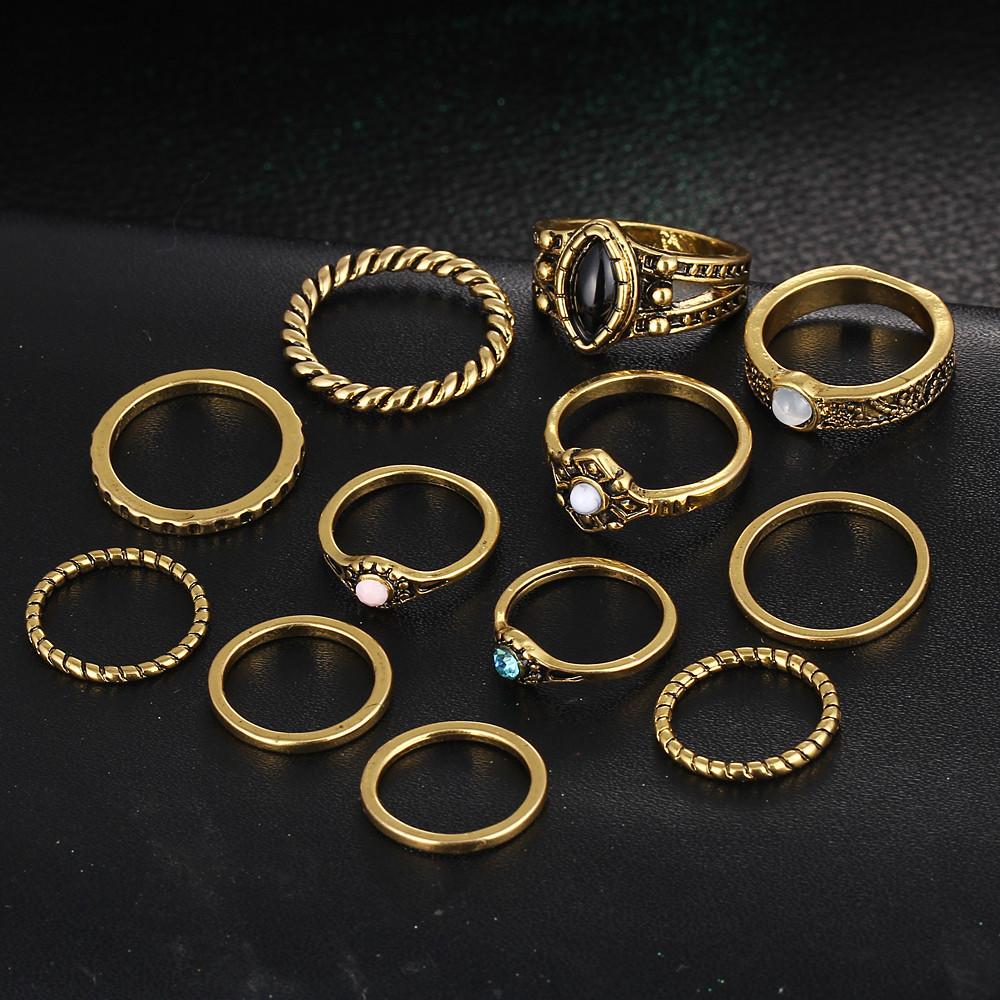 12 Piece Stack Boho Crystal Rings PeekWise