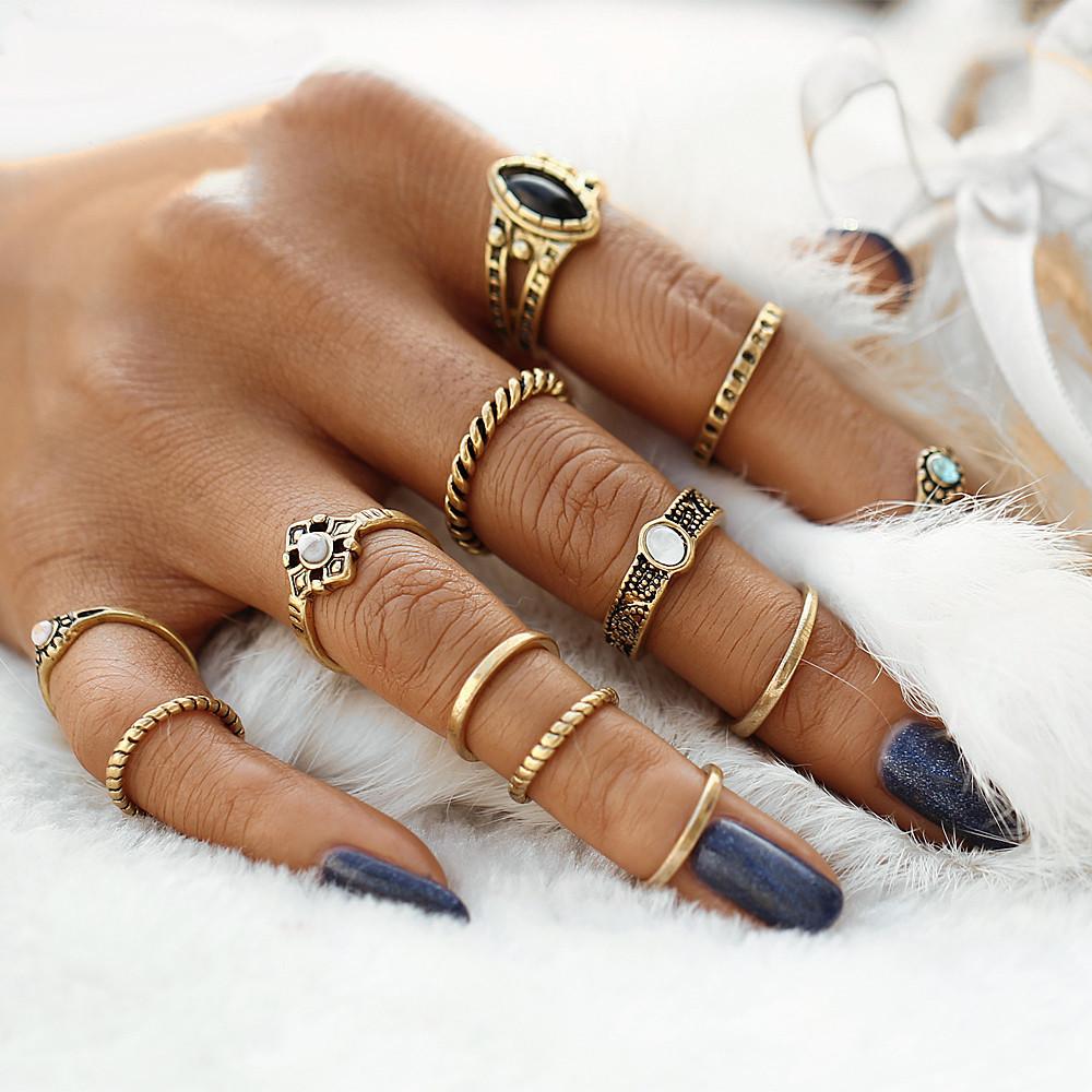 12 Piece Stack Boho Crystal Rings PeekWise