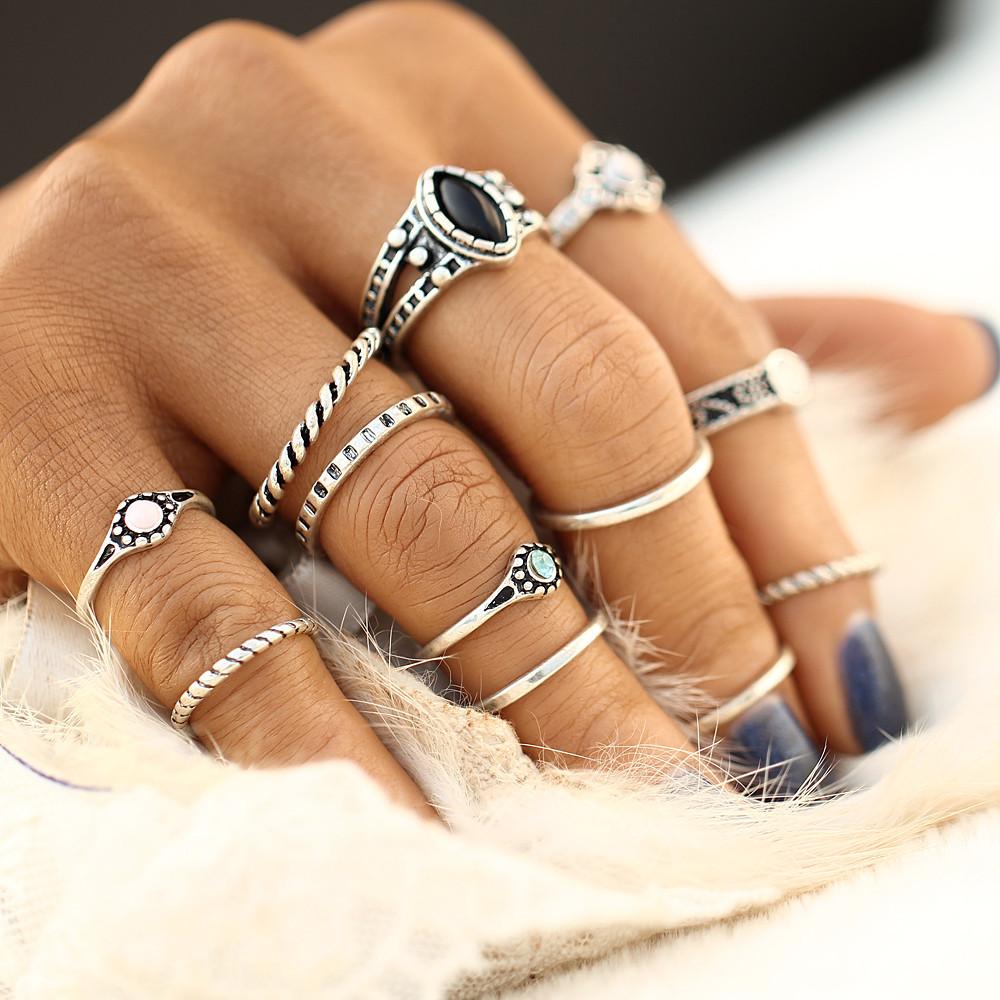 12 Piece Stack Boho Crystal Rings PeekWise