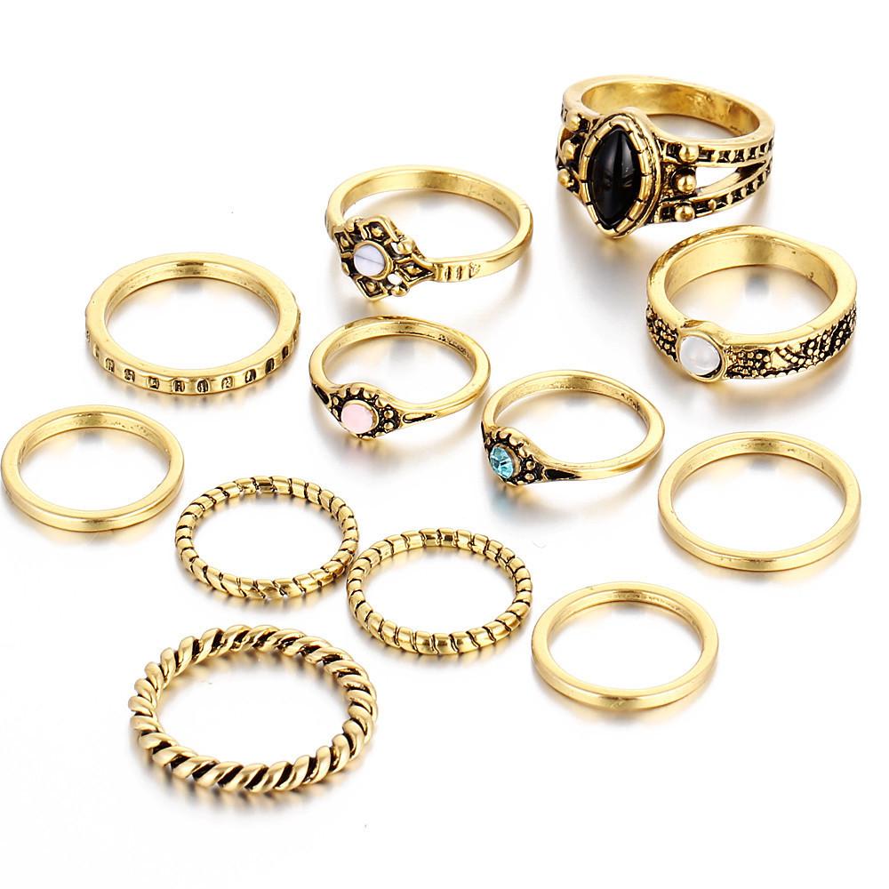 12 Piece Stack Boho Crystal Rings PeekWise