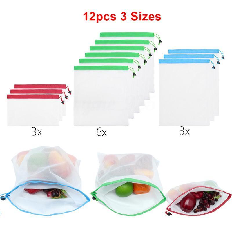 12pcs Reusable Mesh Produce Bags PeekWise