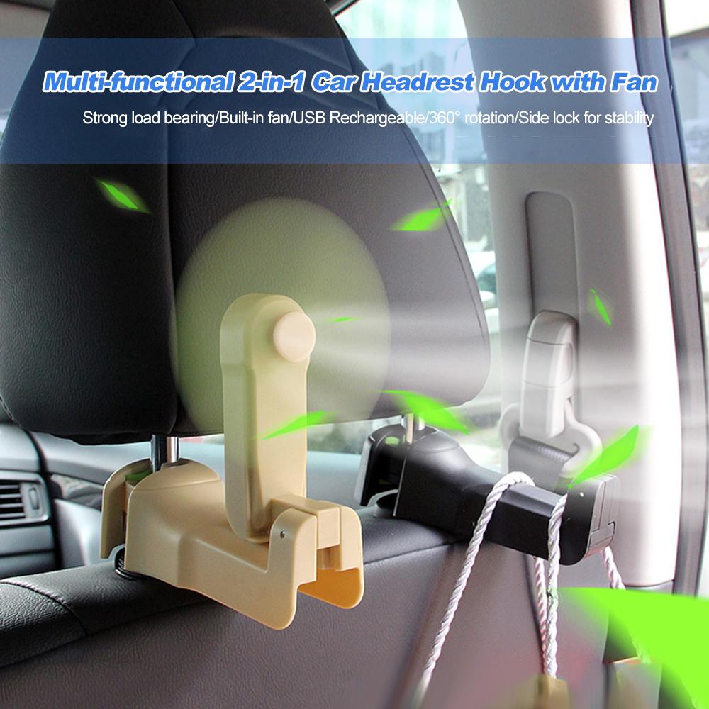 2 in 1 Car Headrest Hook with Fan PeekWise