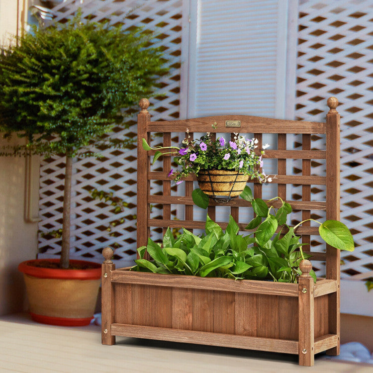 Solid Wood Planter Box with Trellis