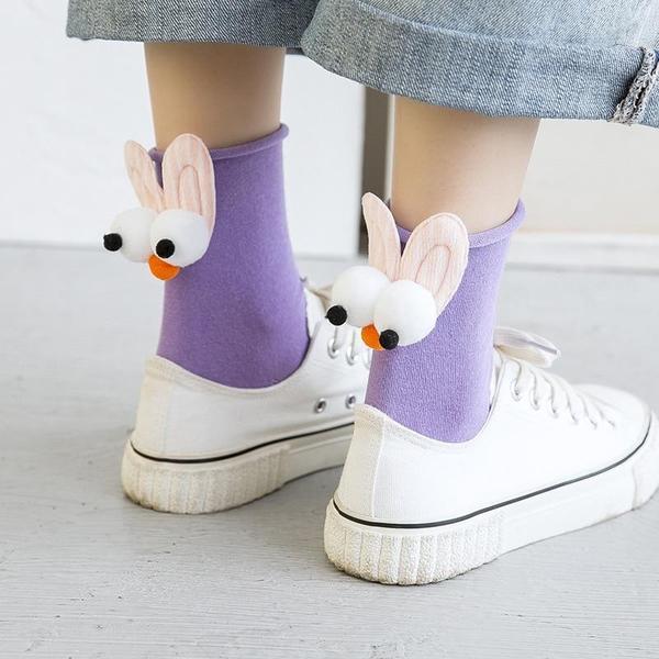 3D Goggly Eyes Rabbit Ears Crew Socks