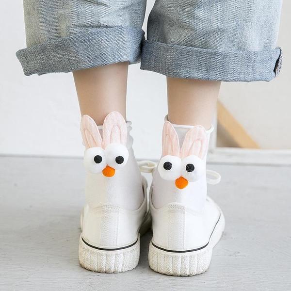 3D Goggly Eyes Rabbit Ears Crew Socks