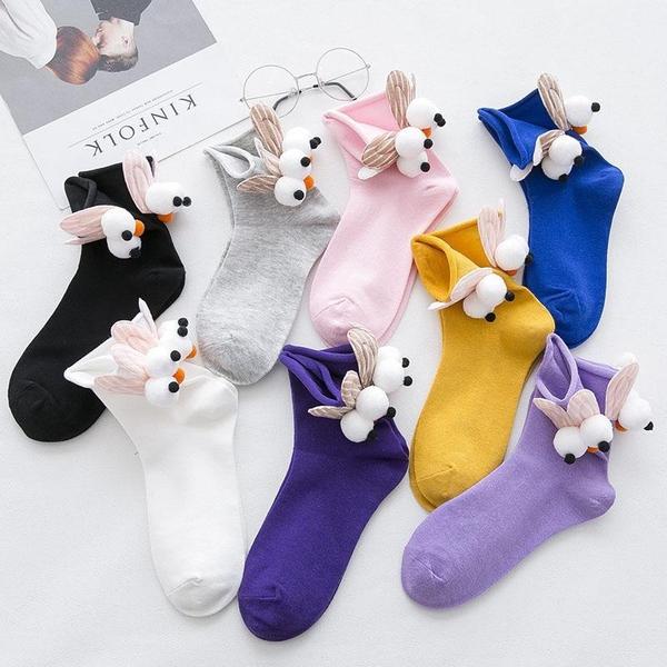 3D Goggly Eyes Rabbit Ears Crew Socks