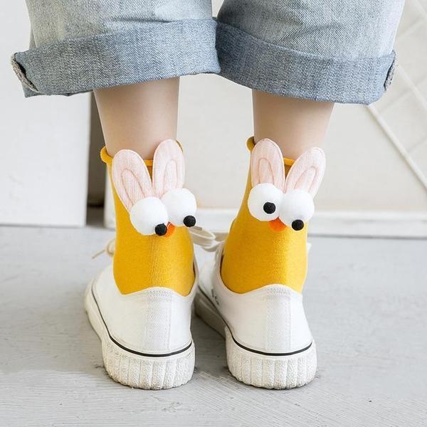 3D Goggly Eyes Rabbit Ears Crew Socks