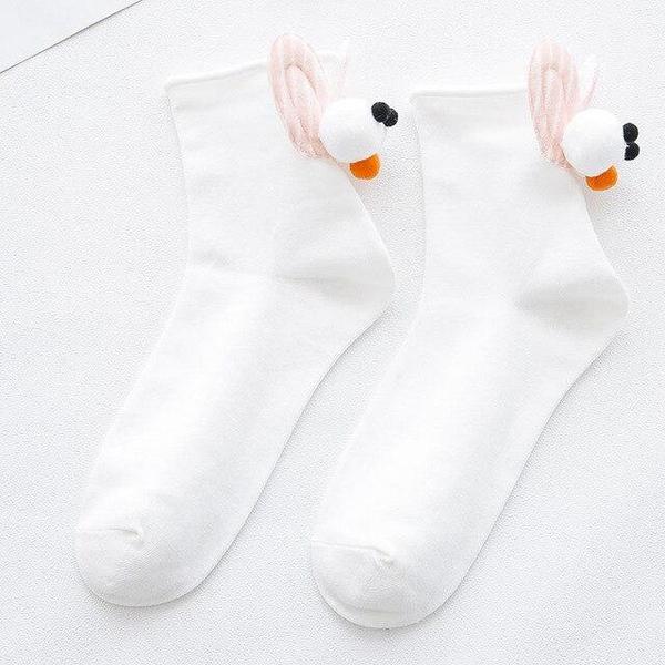 3D Goggly Eyes Rabbit Ears Crew Socks