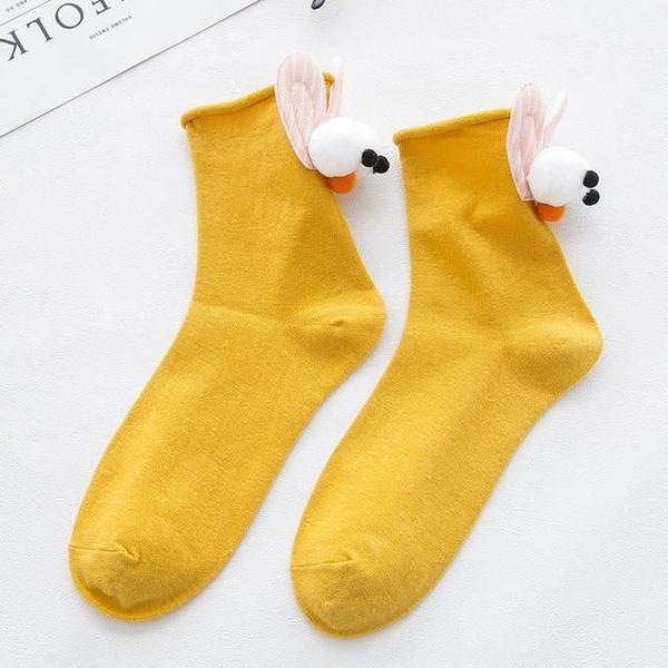 3D Goggly Eyes Rabbit Ears Crew Socks