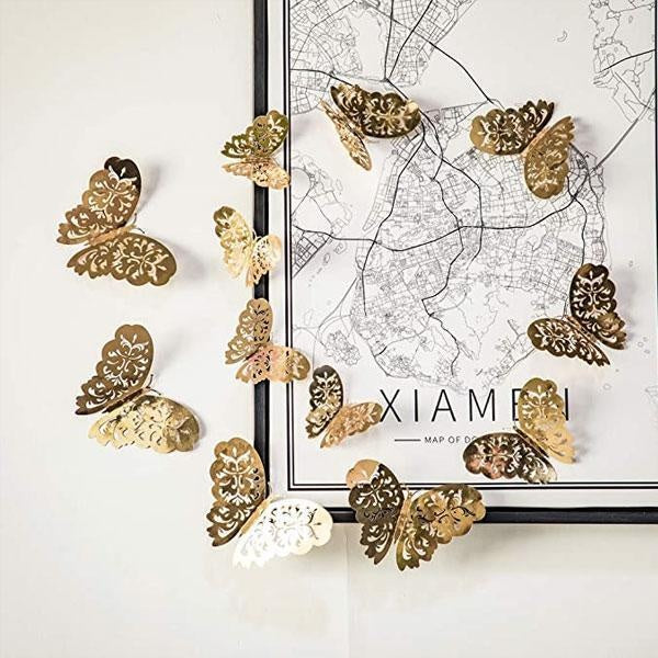 3D Metallic Butterfly Wall Stickers (Set of 12)