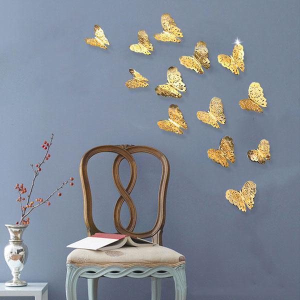 3D Metallic Butterfly Wall Stickers (Set of 12)