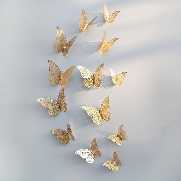 3D Metallic Butterfly Wall Stickers (Set of 12)