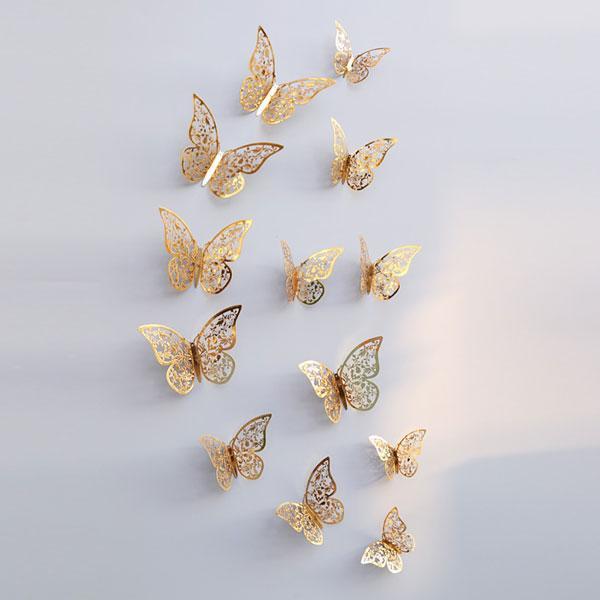 3D Metallic Butterfly Wall Stickers (Set of 12)