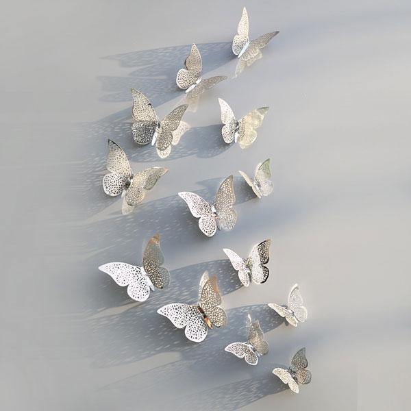 3D Metallic Butterfly Wall Stickers (Set of 12)