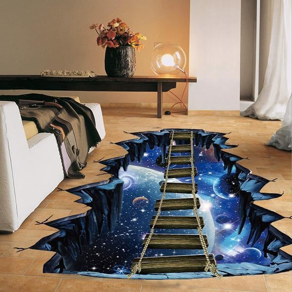 3D Optical Illusion Bridge Over Hole Floor Sticker