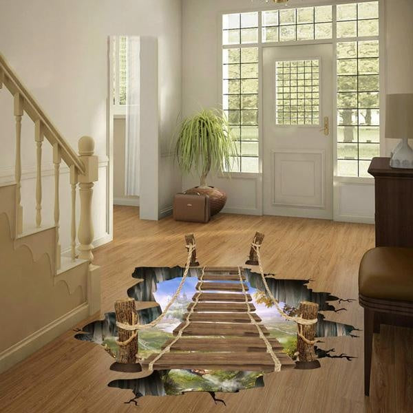 3D Optical Illusion Bridge Over Hole Floor Sticker