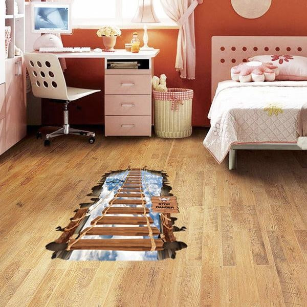 3D Optical Illusion Bridge Over Hole Floor Sticker