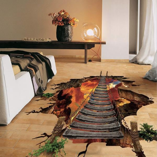 3D Optical Illusion Bridge Over Hole Floor Sticker