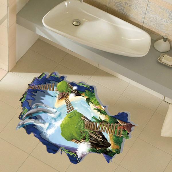 3D Optical Illusion Bridge Over Hole Floor Sticker