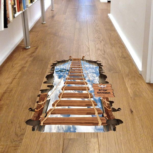 3D Optical Illusion Bridge Over Hole Floor Sticker