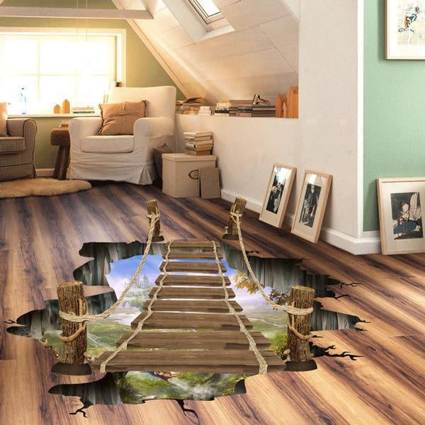 3D Optical Illusion Bridge Over Hole Floor Sticker