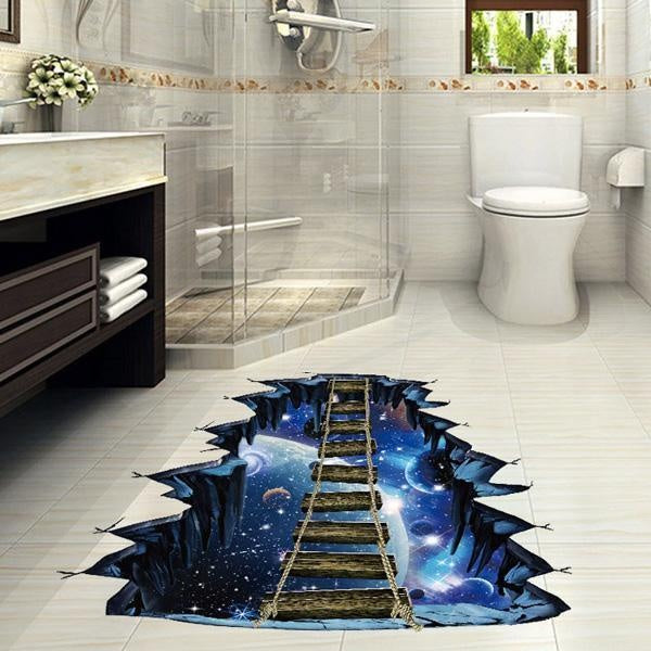 3D Optical Illusion Bridge Over Hole Floor Sticker