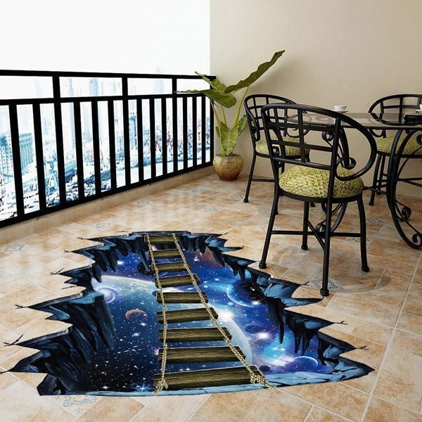 3D Optical Illusion Bridge Over Hole Floor Sticker