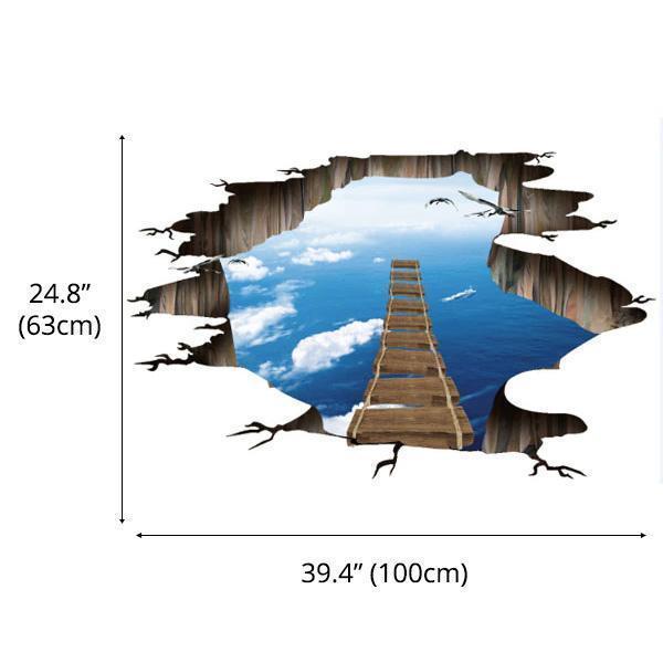 3D Optical Illusion Bridge Over Hole Floor Sticker