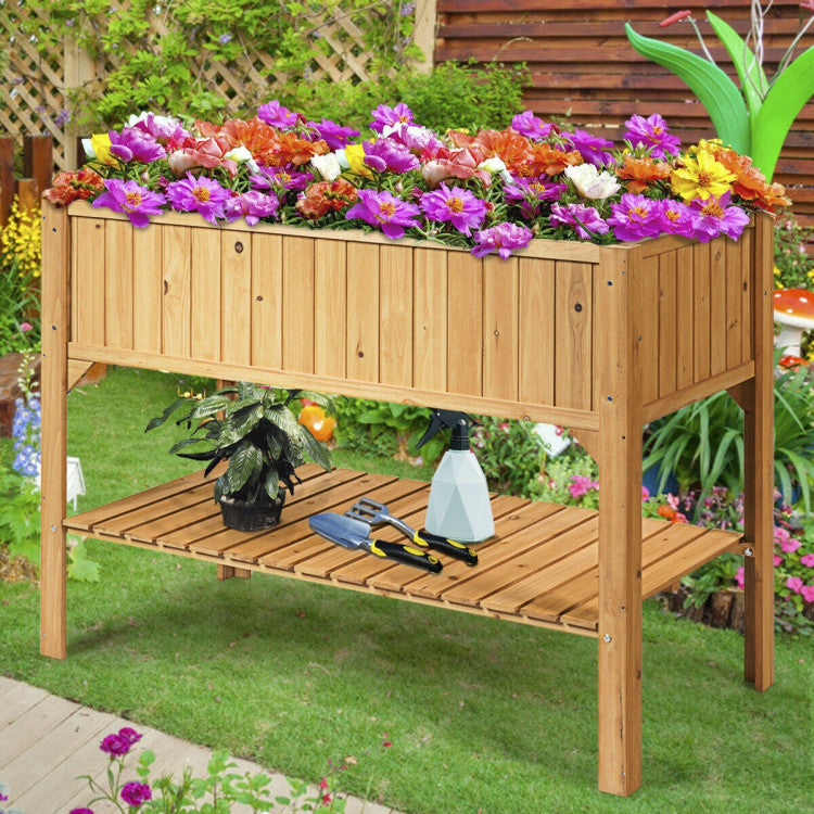 Wooden Elevated Planter Box Shelf
