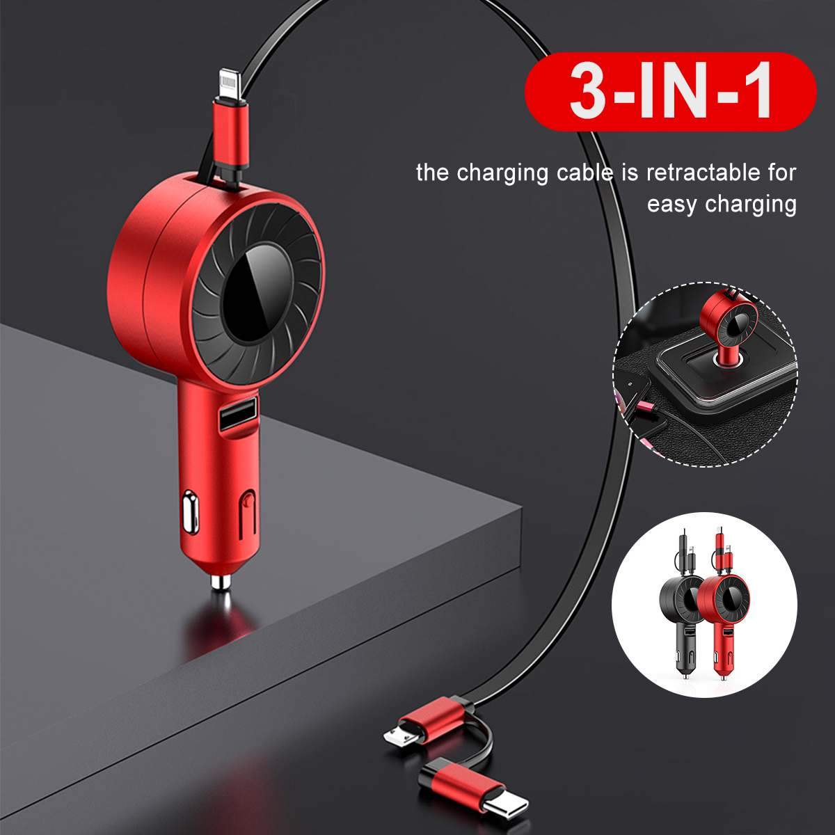 4 in 1 Retractable Car Charger