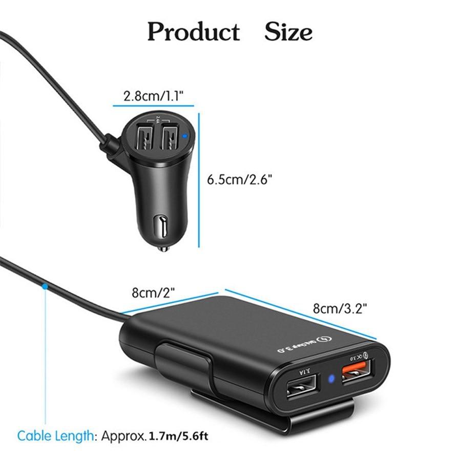 4-Port USB Car Charger with Extension Cable