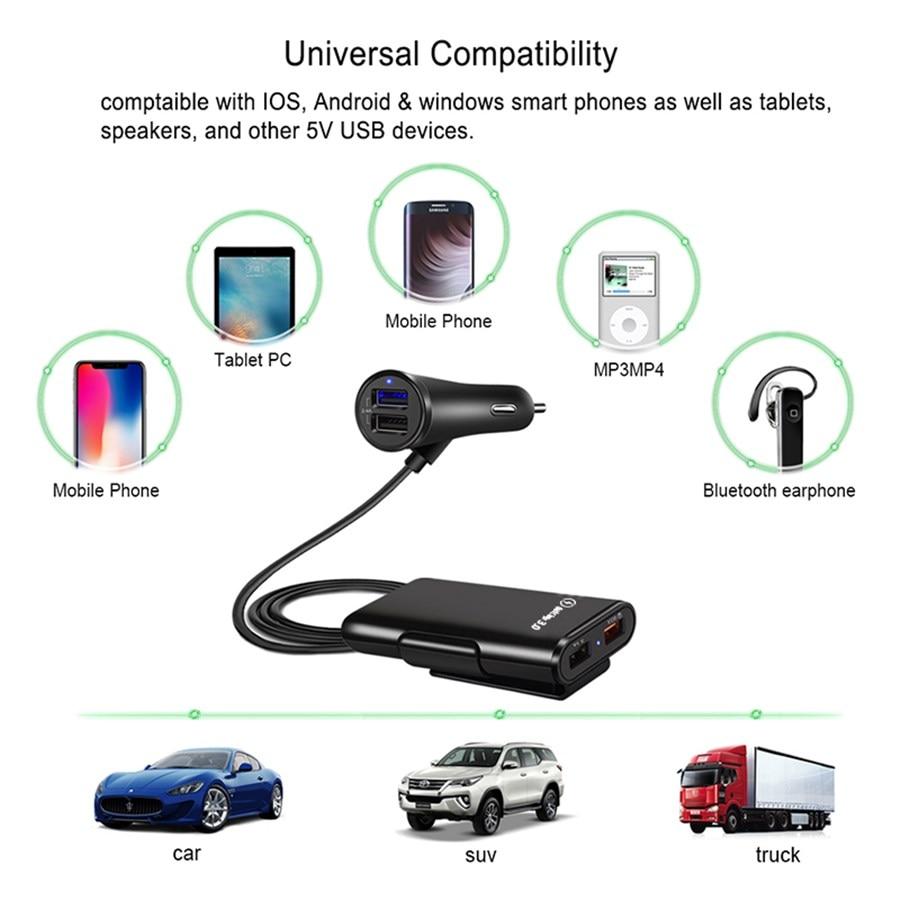 4-Port USB Car Charger with Extension Cable