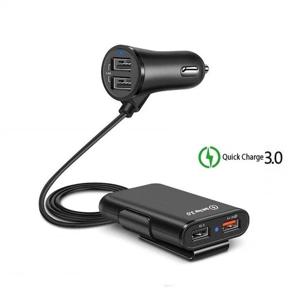4-Port USB Car Charger with Extension Cable