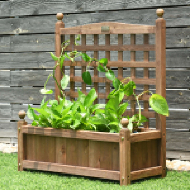 Solid Wood Planter Box with Trellis