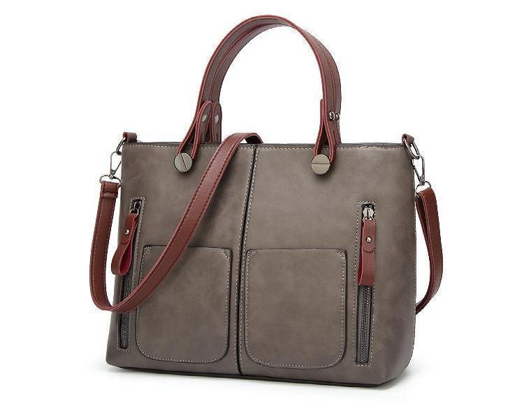 Cera - Double Front Pocket Vintage Tote Handbag