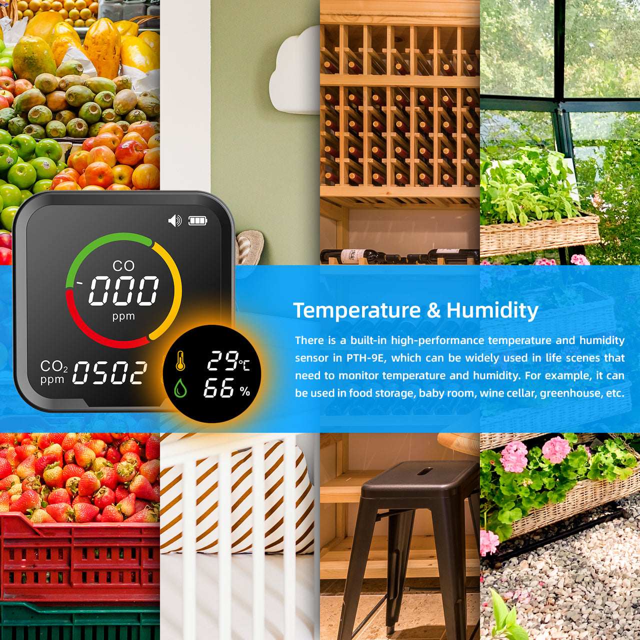 6-in-1 PTH-9E Indoor CO2 Detector