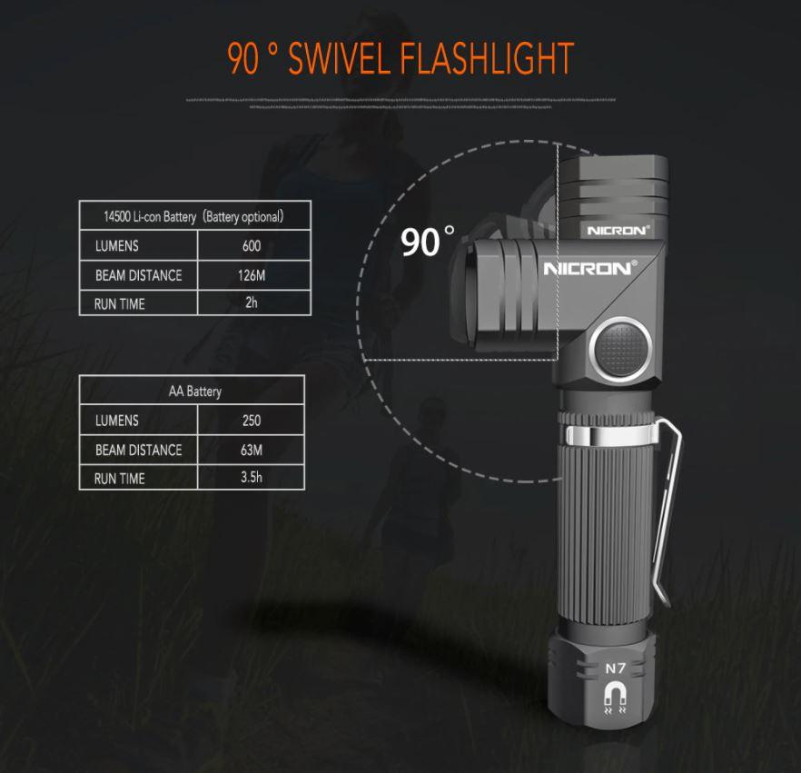 600 Lumens Tactical Flashlight - 90° Rotatable, 4 Light Mode
