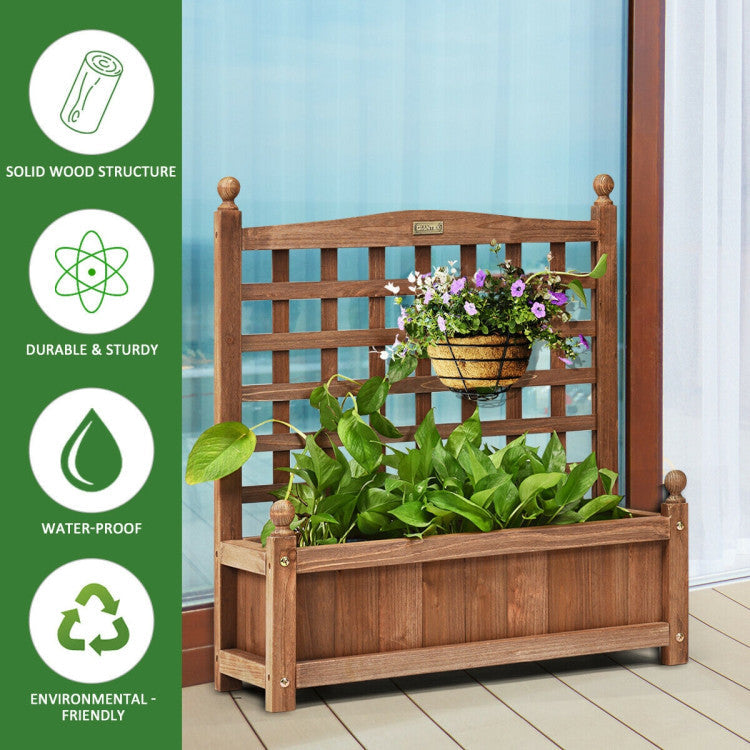 Solid Wood Planter Box with Trellis