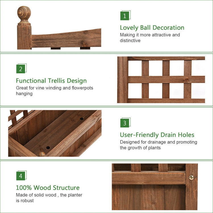 Solid Wood Planter Box with Trellis