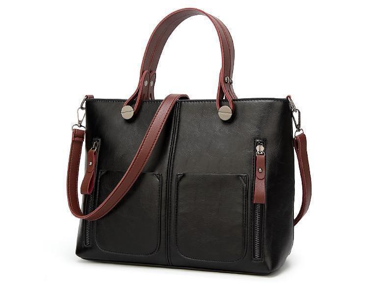 Cera - Double Front Pocket Vintage Tote Handbag