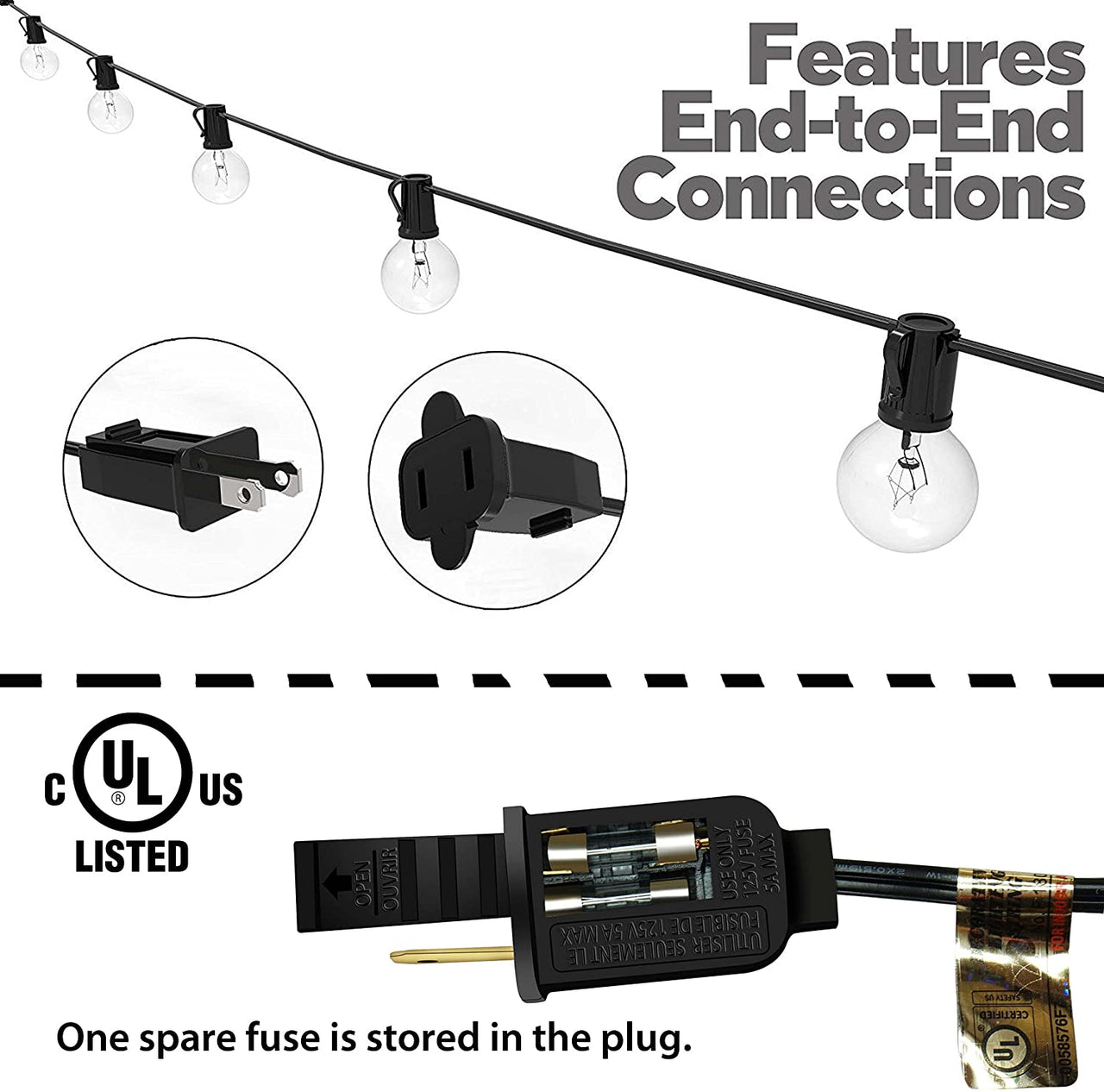 25FT Globe String Lights with Bulbs for Indoor/Outdoor Waterproof Connectable Hanging Lights for Backyard Porch Balcony Party Decor