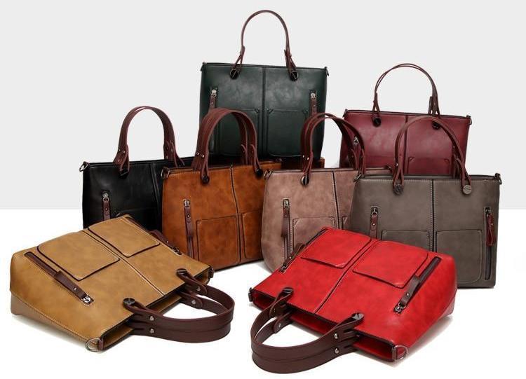 Cera - Double Front Pocket Vintage Tote Handbag